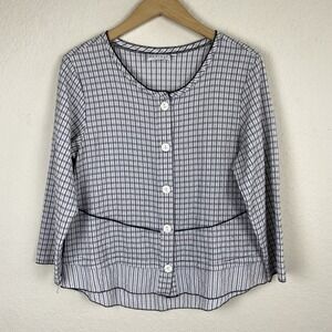 Habitat M Top Gingham Plaid Button Front Black White Cottagecore Artsy Abstract